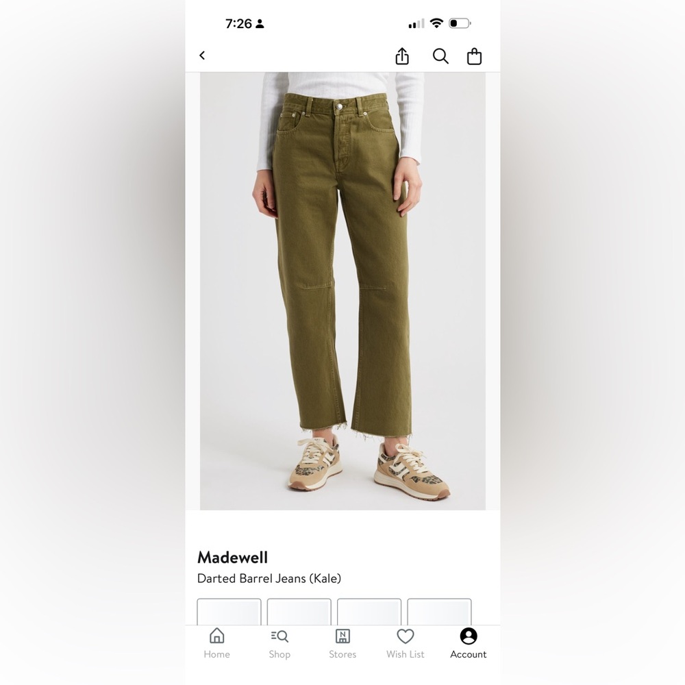 Madewell The Darted Barrel‑Leg Jeans – Kale Green | Size 29